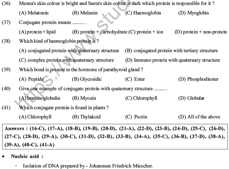 NEET Biology Biomolecules MCQs Set D, Multiple Choice Questions